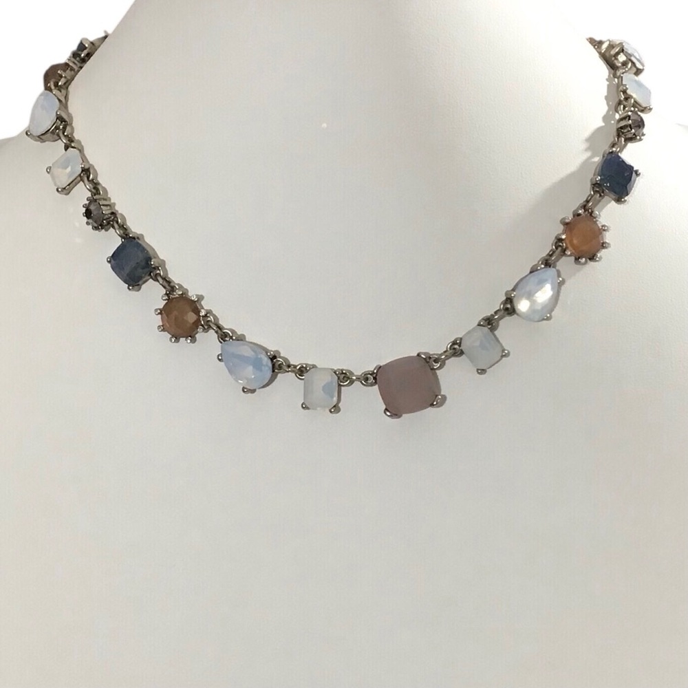 Loft Gemstone Necklace Silver Tone Chain Multi Color Costume Fashion Jewelry